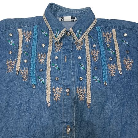 women denim embroidered shirt