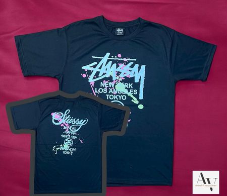 T-shirt noir Tie dye world tour retravaillé par Stussy