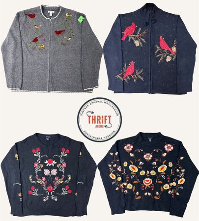 Tricô e suéter bordados florais dos anos 90 Y2K