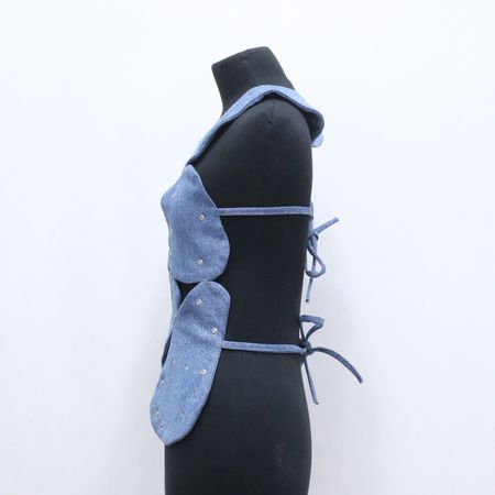 CR706 Upcycled Abstract Denim Cutout Corset Top