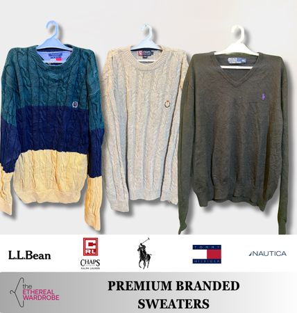 Pulls de marque premium incluant Polo ralph Lauren, Tommy Hilfiger, chaps, Nautica, LL Bean et d'autres grandes marques