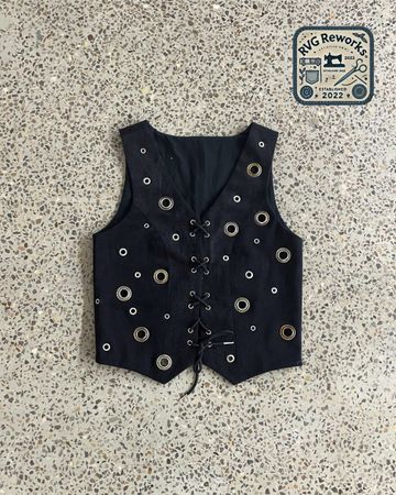 Upcycled Eyelet Lace-Up Denim Vest