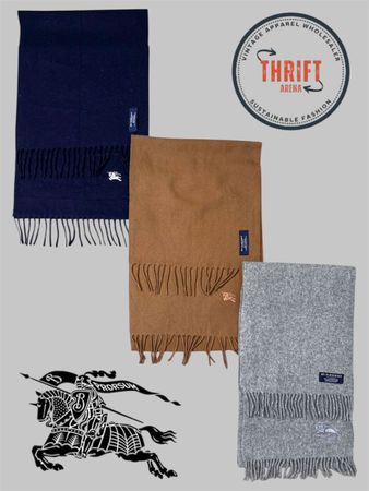 T2104 バーバリー 刺繍 ヴィンテージ スカーフ 🧣 100% 本物のカシミヤ/ウール