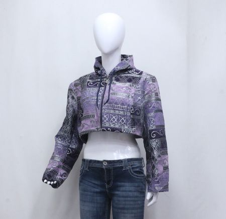 CR737 Upcycled Purple Ethnic Cropped Hoodie