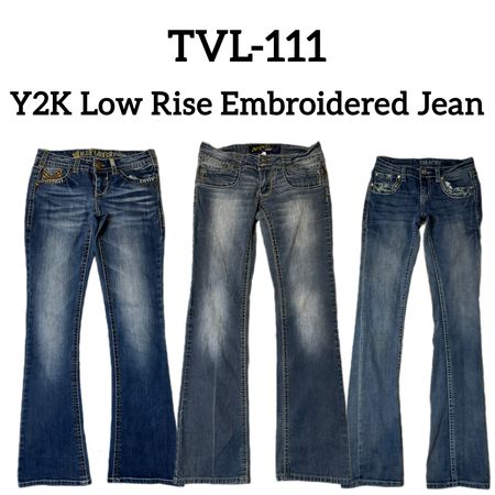 Jeans brodés taille basse Y2K (TVL-111)