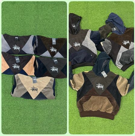 Rework style corduroy patchwork stussy hoodies