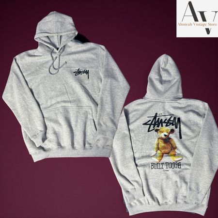 Stussy rework style gray bear hoodie