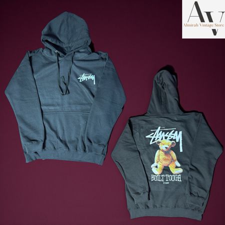 Stussy rework style bear hoodie noir