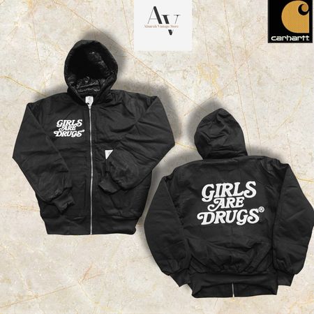 Carhartt rework style girls drug hoodie in black