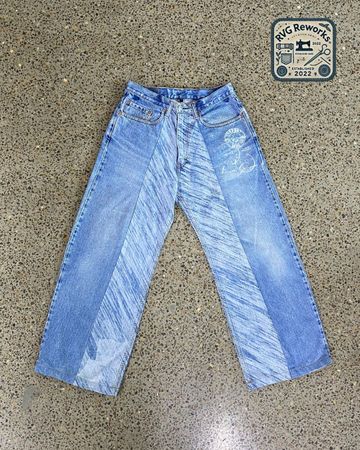 Upcycled Laser Print Wide Leg Jeans