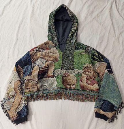 CR915 Upcycled Tapestry Memories Cropped Hoodie