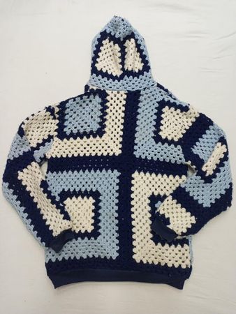 CR796 Upcycled -Crochet Patchwork Hooded Jacket