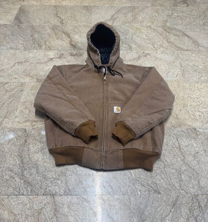Rework style acid wash carhartt brown hoodid jacket