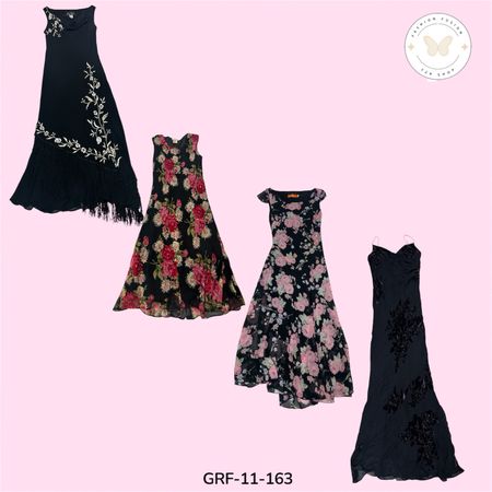 Black Flora Poly Dress – Lightweight & Elegant (GRF-11-163)