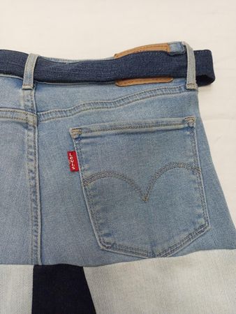 CR812 The Geometric Indigo Upcycled Denim Midi Skirt