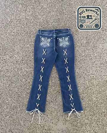 Upcycled Lace-Up y2k Bootcut Jeans