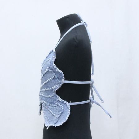 CR831 Upcycled Denim Butterfly Crop Top