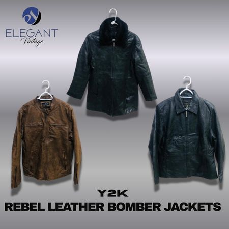 Y2K Rebel Leather Bomber Jackets - EV1238