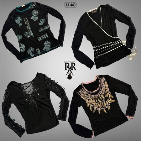 Y2K All Black Rave Tops à manches longues (AA-443)