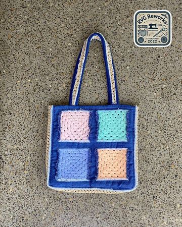 Sac fourre-tout en patchwork au crochet recyclé