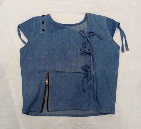 CR839 Upcycled  The Deconstructed Denim Lace-Up Top