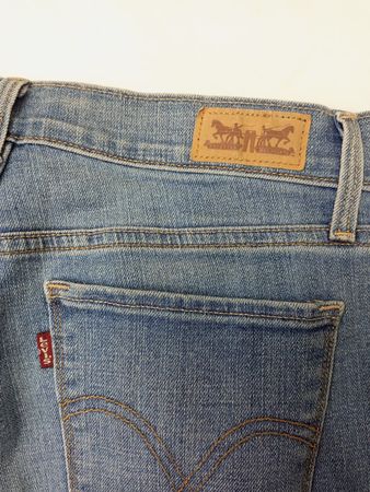 CR856 Upcycled Denim & Floral Printed  Flare Pants