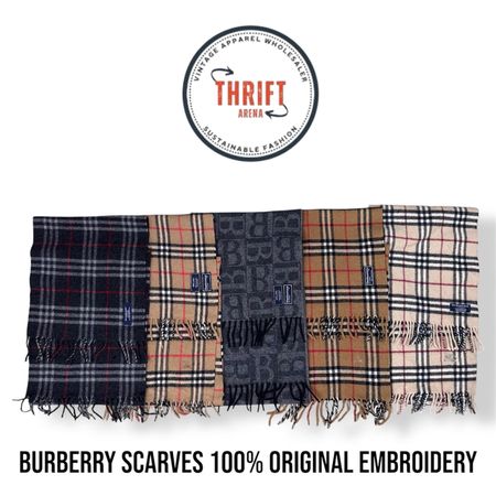 T2180 Burberry Embroidered Vintage Scarves 🧣 100% Authentic Cashmere/Wool