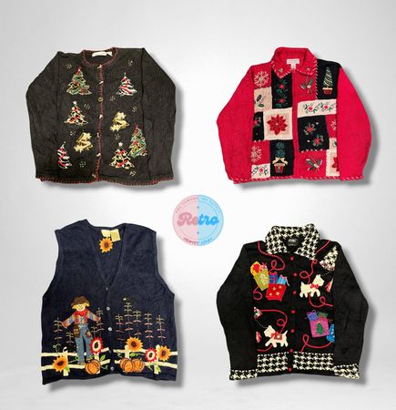 Black Christmas Tree Beaded Cardigan (E)