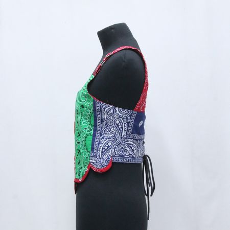 CR863 Upcycled Multi-Color Bandana Patchwork Corset Top