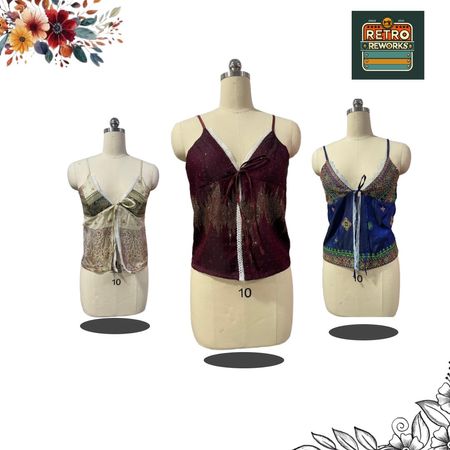 SS25 Upcycled Lace Trim Khaddi Silk Cami Tops