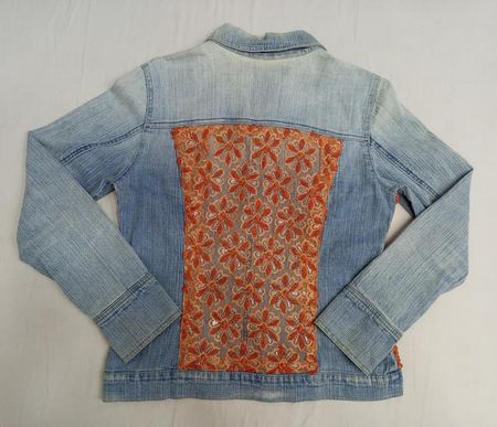 CR882  Upcycled Denim Tapestry Panel Jacket