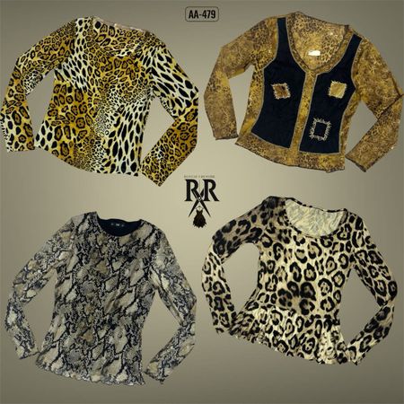Y2K Animal Prin Full Sleeve Mesh Mix Tops (AA-479)