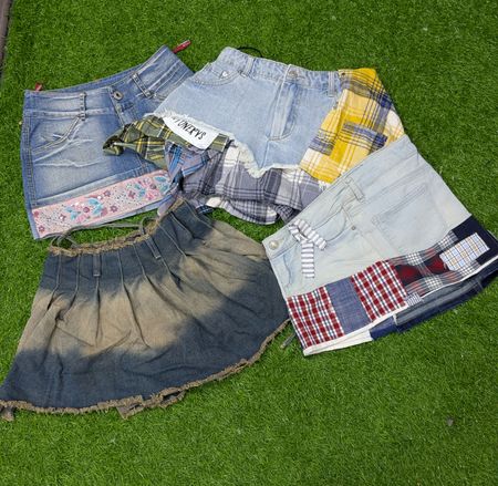 1044 - Y2K Style Skyline Cut Denim Skirts