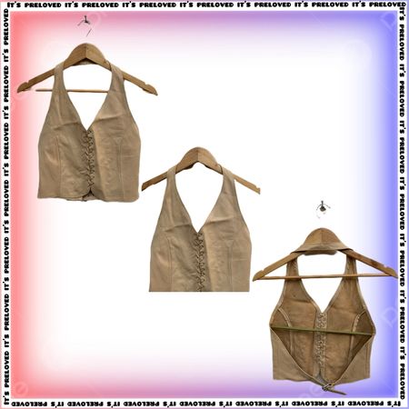 Upcycled Leather Halter With Lace Up Front Detail