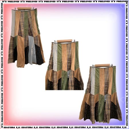 Upcycled Patchwork Suede, Lace and Plaid Long Skirt