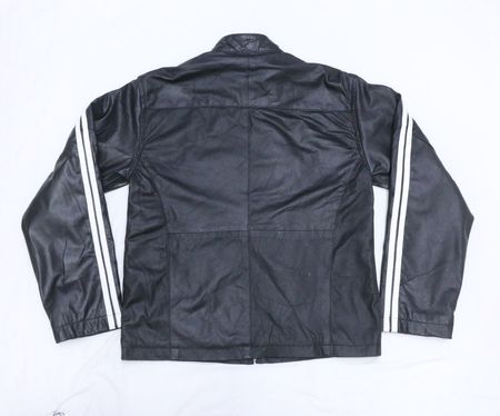 CR919 Upcycled Classic Black Leather Racer Jacket with Dual White Stripes