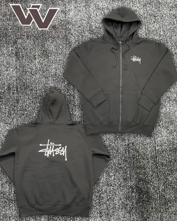 Stussy retravaillé style noir zippered brodé polaire hoodie #272125