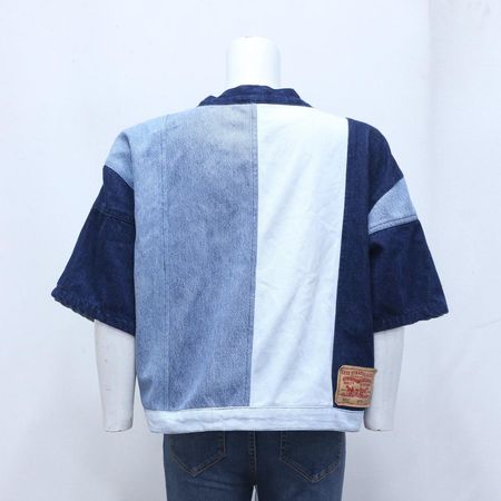 CR926 Upcycled Raw Edge Patchwork Denim Kimono Jacket