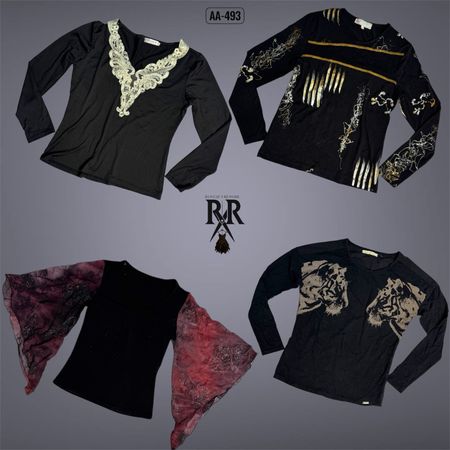 Y2K All Black Rave Camisetas de Manga Longa (AA-493)