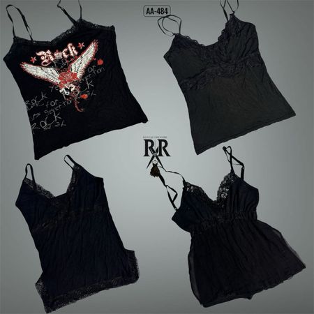 Y2K All Black Gothic Cami Tops (AA-484)