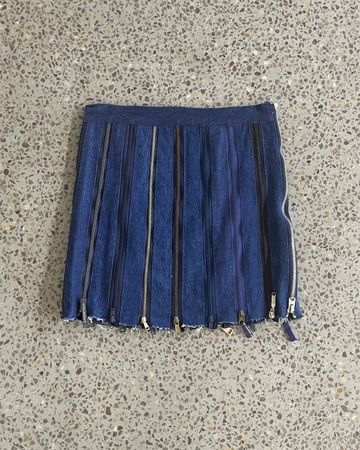 Upcycled Multi-Zip Denim Mini Skirt
