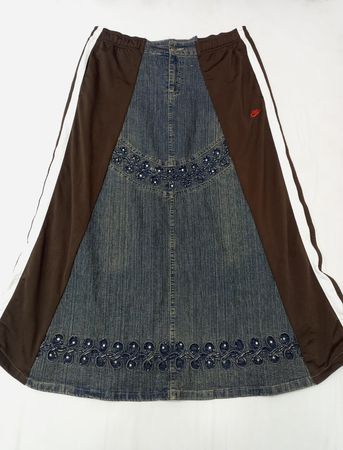 CR941 UPCYCLED Trouser Panel Denim Skirt