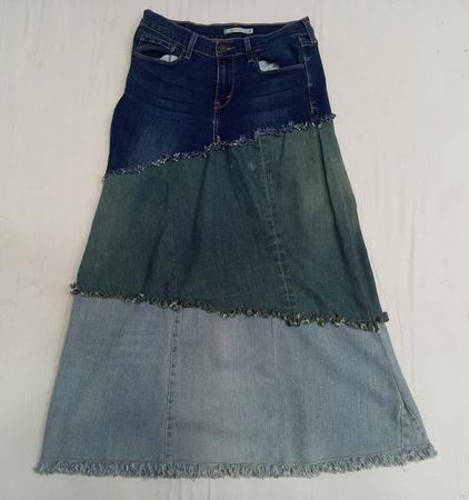 CR946 UPCYCLED Denim Patchwork Skirts