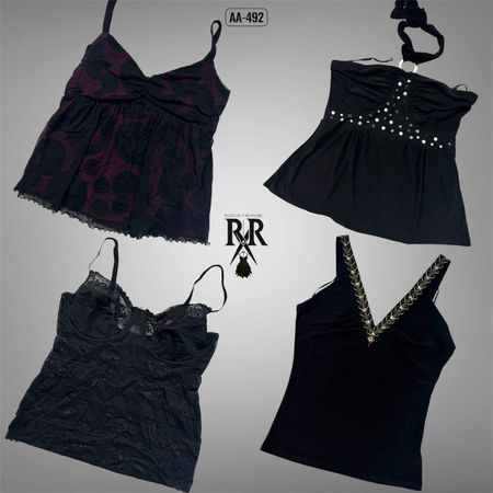 Y2K All Black Gothic Cami Tops (AA-492)