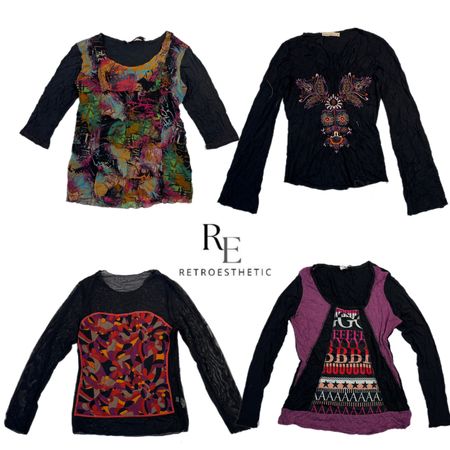 Y2k Mesh Printed Long Sleeve Tops (RE-2499)