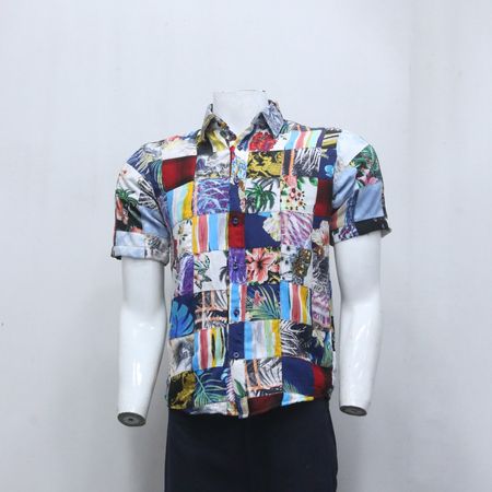 CR956 “Tropical Mosaic” Upcycled Patchwork Shirt