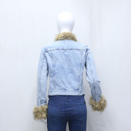 CR970 Upcycled Faux Fur Trim Denim Jacket