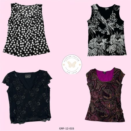 Blusa de poliéster negro elegante con estampado - Ligera y ajuste moderno (GRF-12-015)