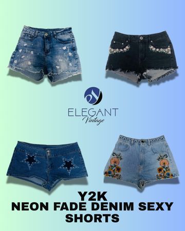 Y2K Neon Fade Denim Sexy Shorts - EV1272