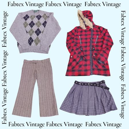 (FV-628) Lot d'hiver en mélange de laine à carreaux Y2K